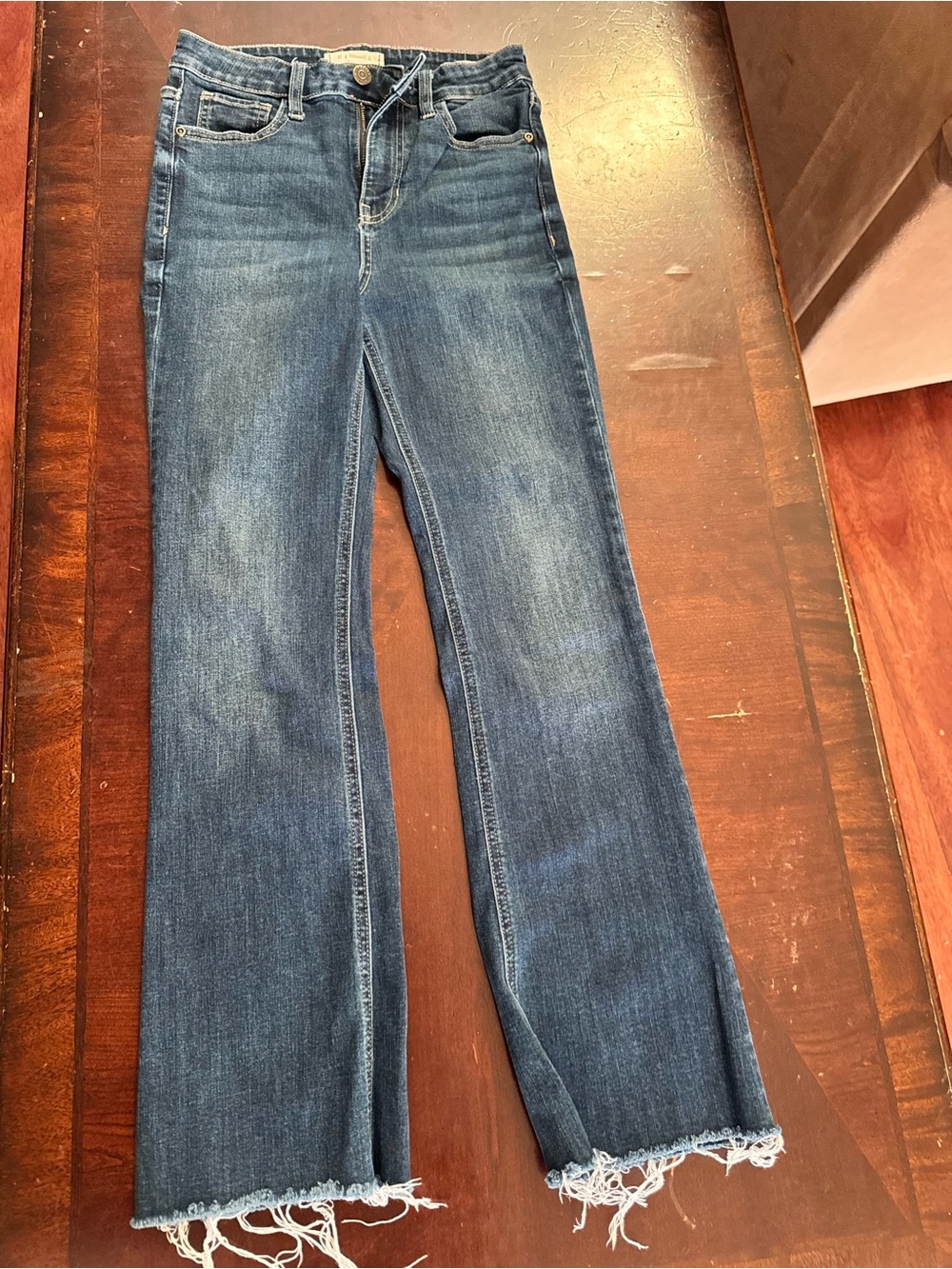 Women's Dark Blue Flare Jeans with Frayed Hem